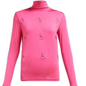 RAF SIMONS PINK Ring-embellished roll-neck top